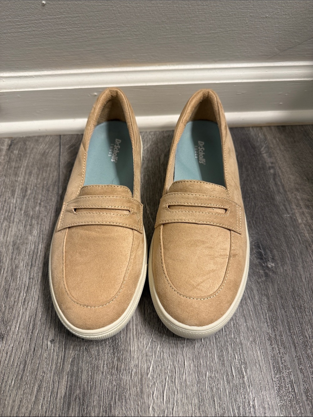 Dr. Scholl's Tan Suede Slip-On Loafers with Blue Insoles